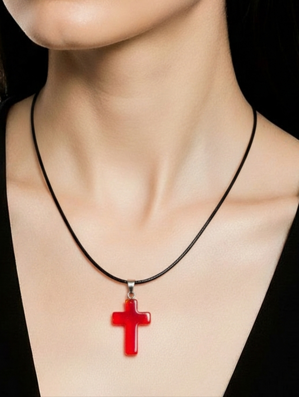 Red Cross Necklace Christian Faith Resin Pendant Adjustable Religious Jewelry